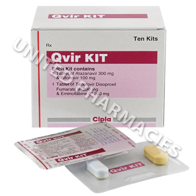 Qvir Kit (Atazanavir/Ritonavir/Tenofovir Disoproxil Fumarate/Emtricitabine) - 300mg/100mg/300mg/200mg (2 Tablets)